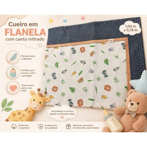 🧸 Cueiro em Flanela com Canto Mitrado - Capbaby