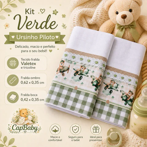 Kit Verde Ursinho Piloto ✈️💚 - Capbaby