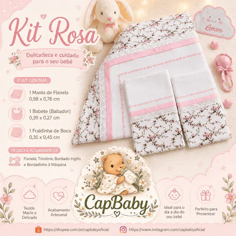 🌸 Kit Rosa – Delicadeza e Cuidado para o Seu Bebê 🌸 - Capbaby